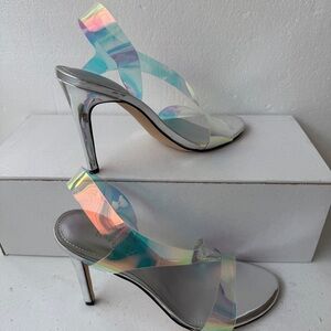 Nine West Women's WNILENE3 Almond Toe Dress Sandals Heels Light Blue Size 7.5M